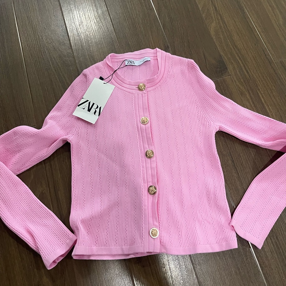 - Zara pink gold buttons cardigan